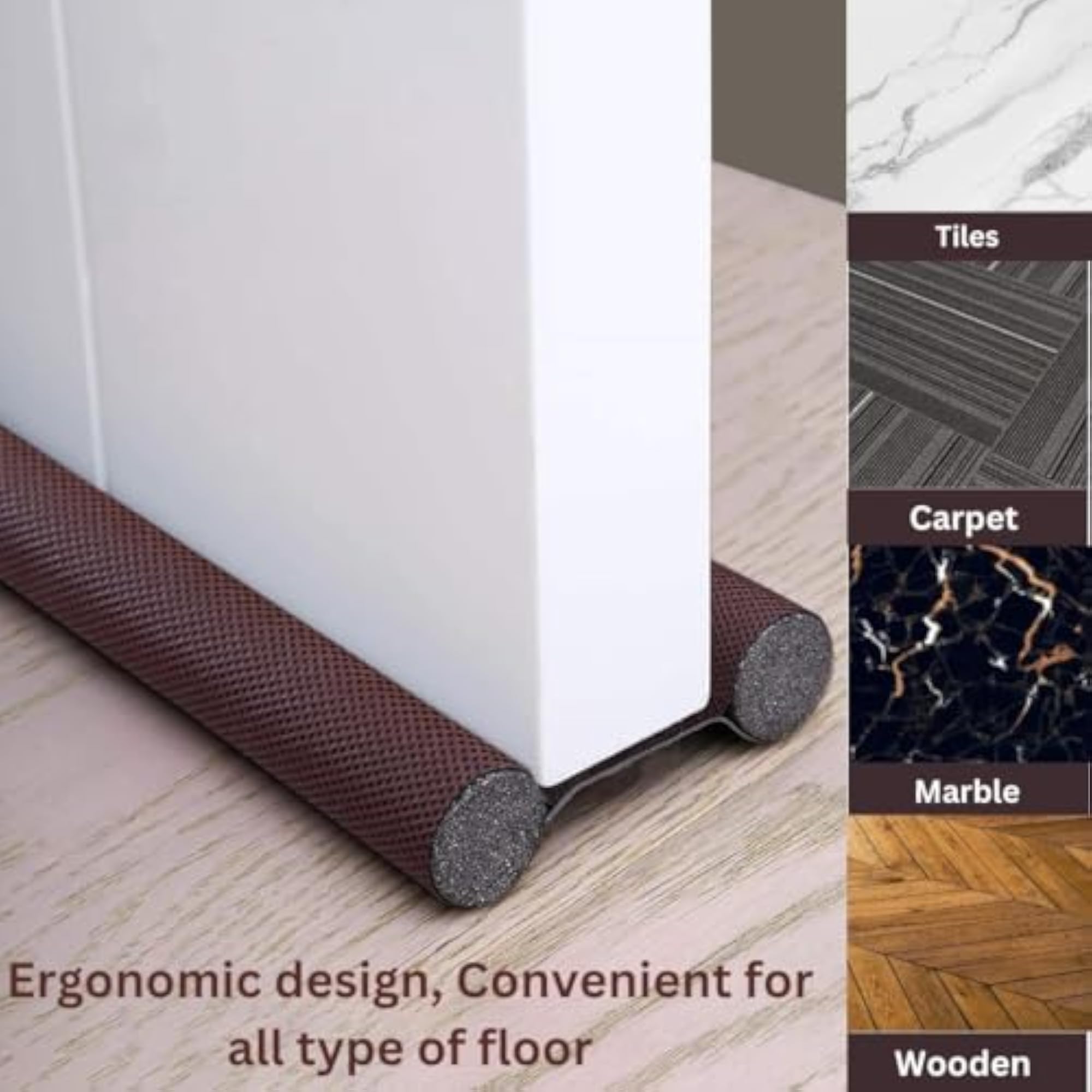 Door Draft Stopper, Brown, Double Sided Seal